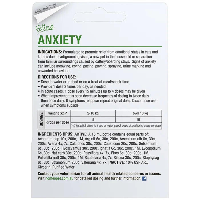 Homeopet Feline Anxiety Cat Pet Drops 15ml