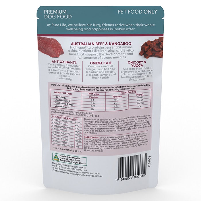 Pure Life Beef & Roo Adult Dog Wet Food Pouch 90g x 12 - product image 5