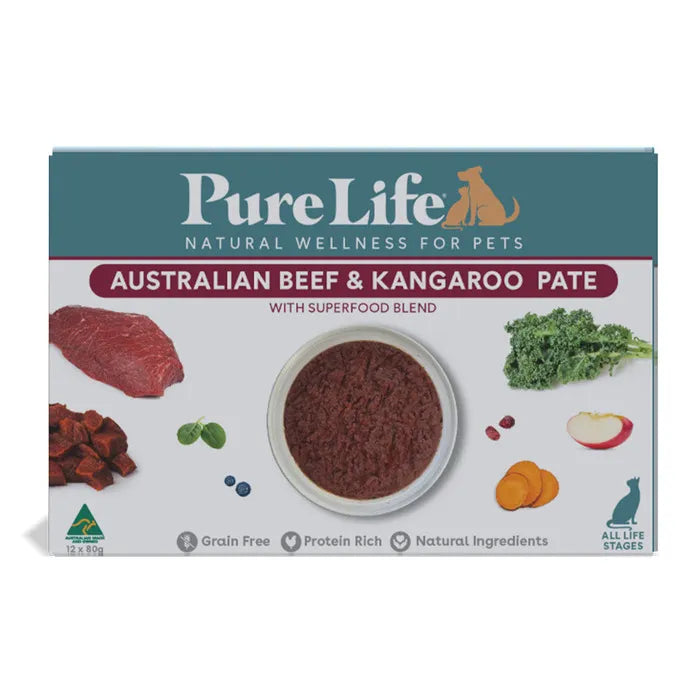 Pure Life Beef & Kangaroo Pate Adult Cat Food Pouch 80g x 12