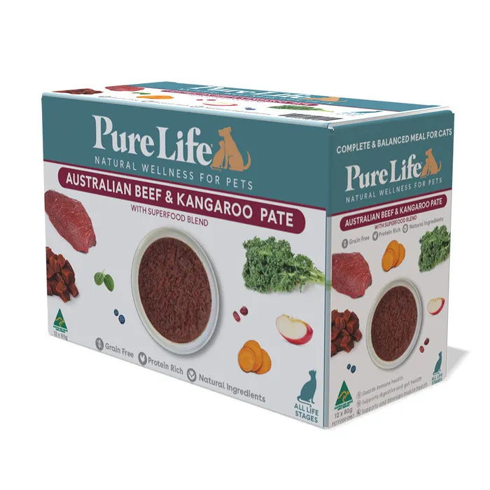 Pure Life Beef & Kangaroo Pate Adult Cat Food Pouch 80g x 12