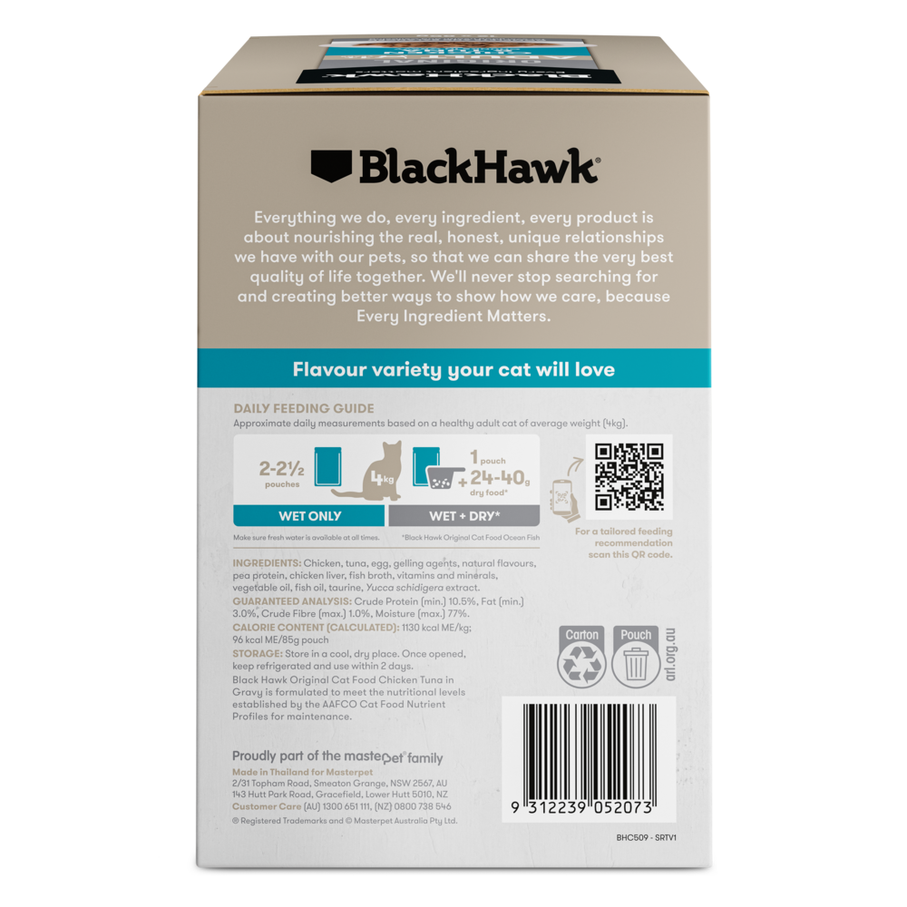 Black Hawk Original Adult Chicken & Tuna in Gravy Wet Cat Food 85g × 12
