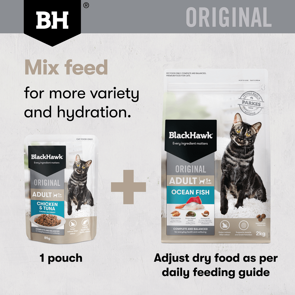 Black Hawk Original Adult Chicken & Tuna in Gravy Wet Cat Food 85g × 12