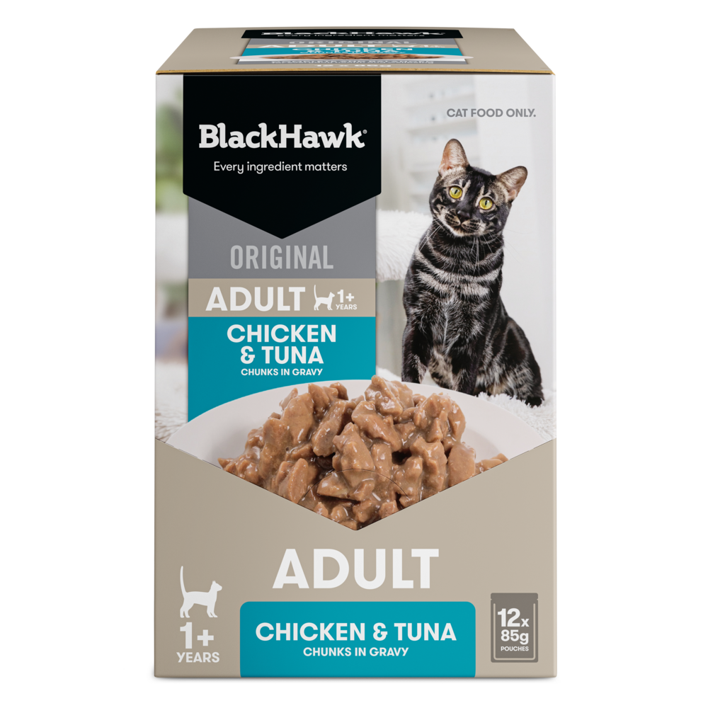 Black Hawk Original Adult Chicken & Tuna in Gravy Wet Cat Food 85g × 12