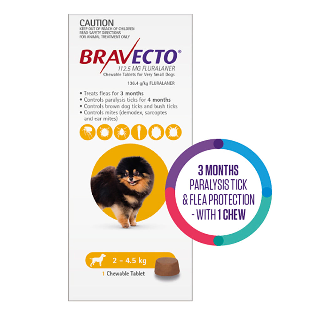 Bravecto Chew for Toy Dogs 2-4.5kg Yellow