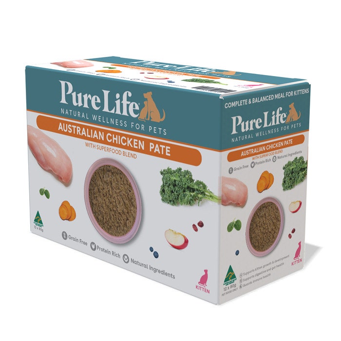 Pure Life Chicken Pate Kitten Food Pouch 80g x 12