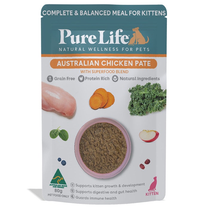 Pure Life Chicken Pate Kitten Food Pouch 80g x 12