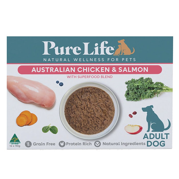 Pure Life Chicken & Salmon Adult Dog Wet Food Pouch 90gx12