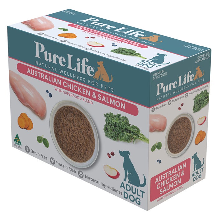 Pure Life Chicken & Salmon Adult Dog Wet Food Pouch 90gx12