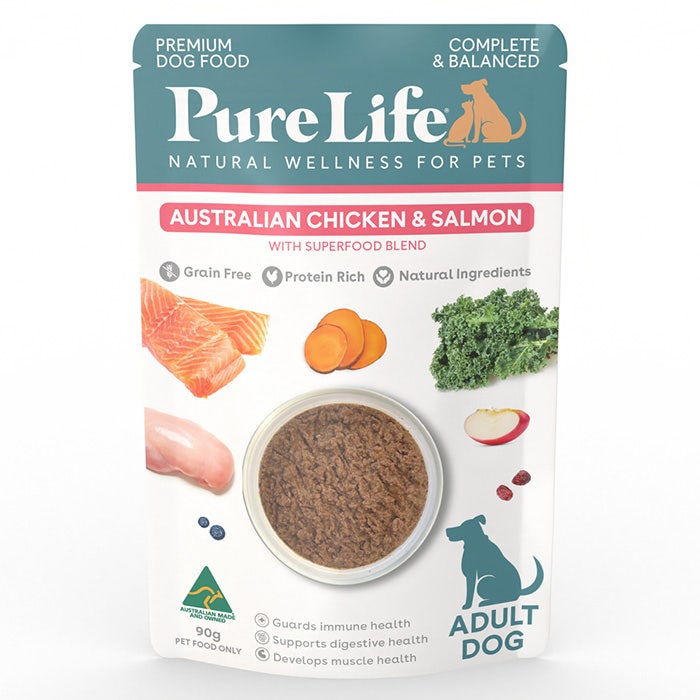 Pure Life Chicken & Salmon Adult Dog Wet Food Pouch 90gx12