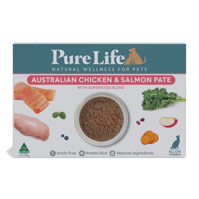 Pure Life Chicken & Salmon Pate Adult Cat Food Pouch 80g x 12