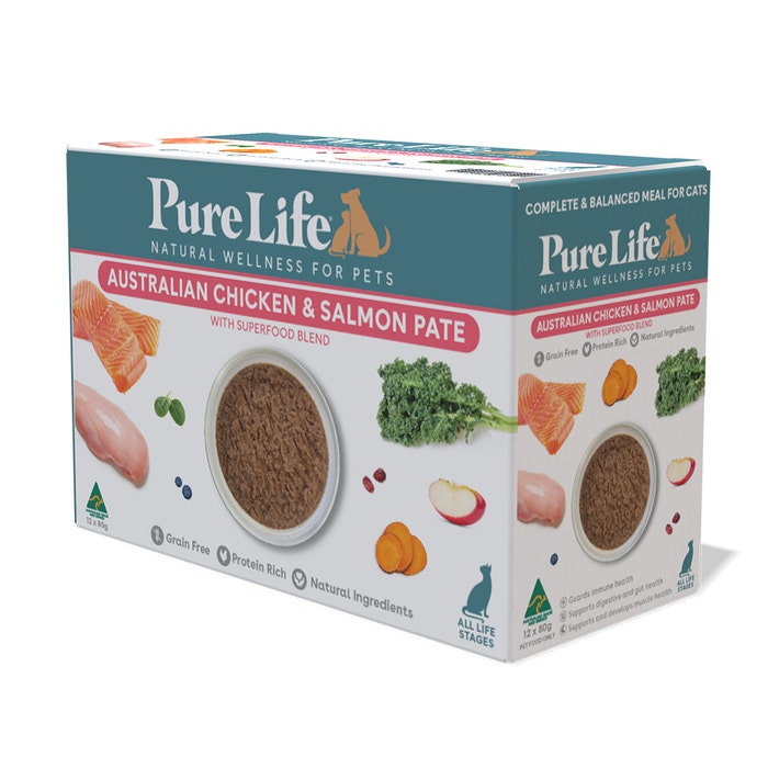 Pure Life Chicken & Salmon Pate Adult Cat Food Pouch 80g x 12
