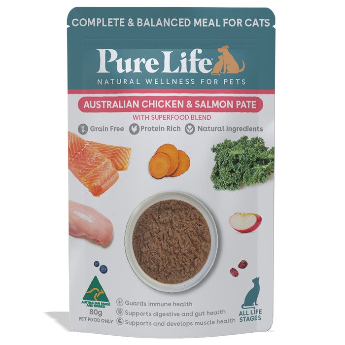 Pure Life Chicken & Salmon Pate Adult Cat Food Pouch 80g x 12