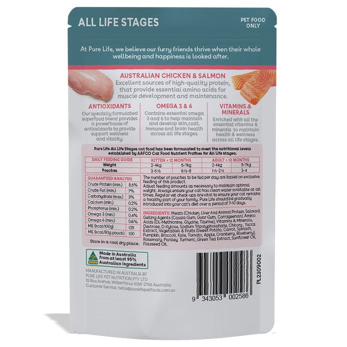 Pure Life Chicken & Salmon Pate Adult Cat Food Pouch 80g x 12
