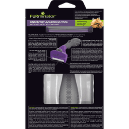 FurBaby Color Undercoat Shingling Tool in its original retail packaging, featuring a black backing card with product details, a demonstration photo, and a clear plastic window displaying the gray and purple grooming tool.