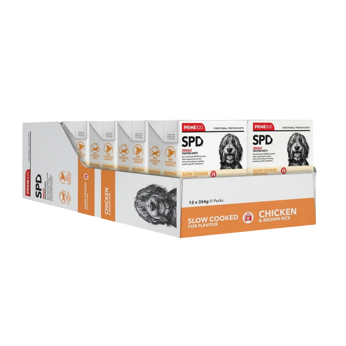 Prime100 SPD Slow Cooked Chicken & Brown Rice Dog Food 354g x 12