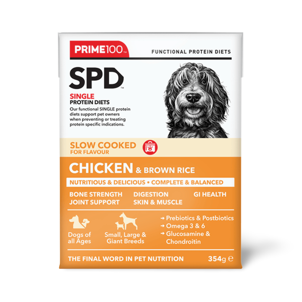 Prime100 SPD Slow Cooked Chicken & Brown Rice Dog Food 354g x 12