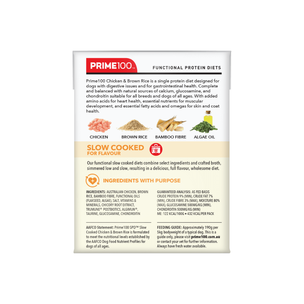 Prime100 SPD Slow Cooked Chicken & Brown Rice Dog Food 354g x 12