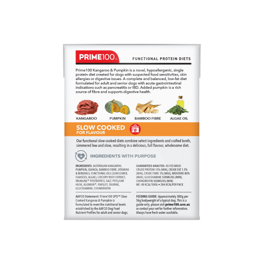 Prime100 SPD Slow Cooked Kangaroo & Pumpkin Dog Food 354g x 12