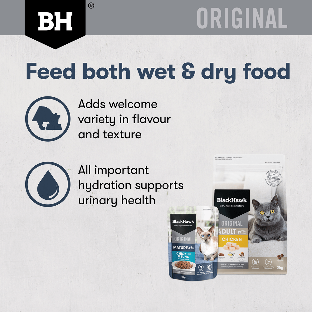 Black Hawk Original Mature 7+ Chicken & Tuna in Gravy Wet Cat Food 85g × 12
