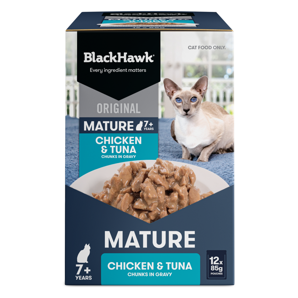 Black Hawk Original Mature 7+ Chicken & Tuna in Gravy Wet Cat Food 85g × 12