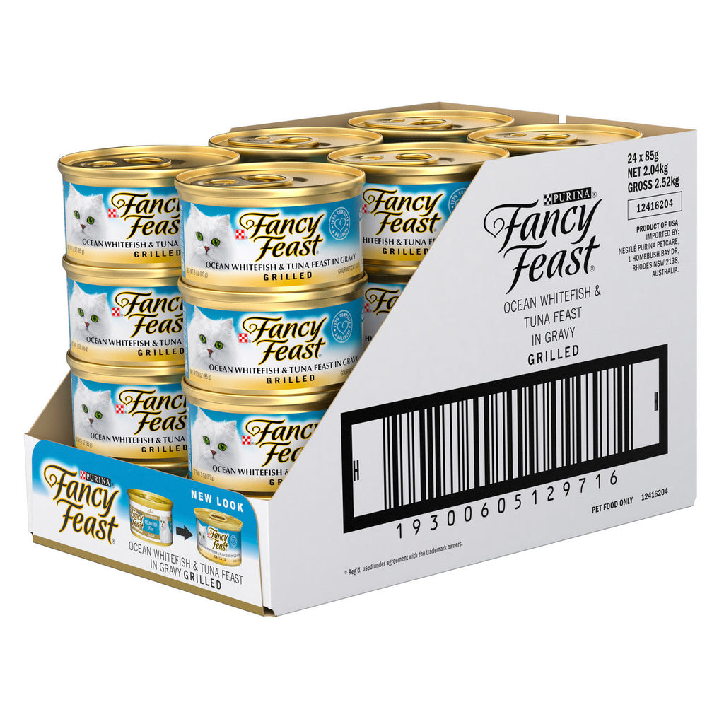 Fancy Feast Grilled Ocean Whitefish & Tuna Feast in Gravy Wet Cat Food 24 x 85g