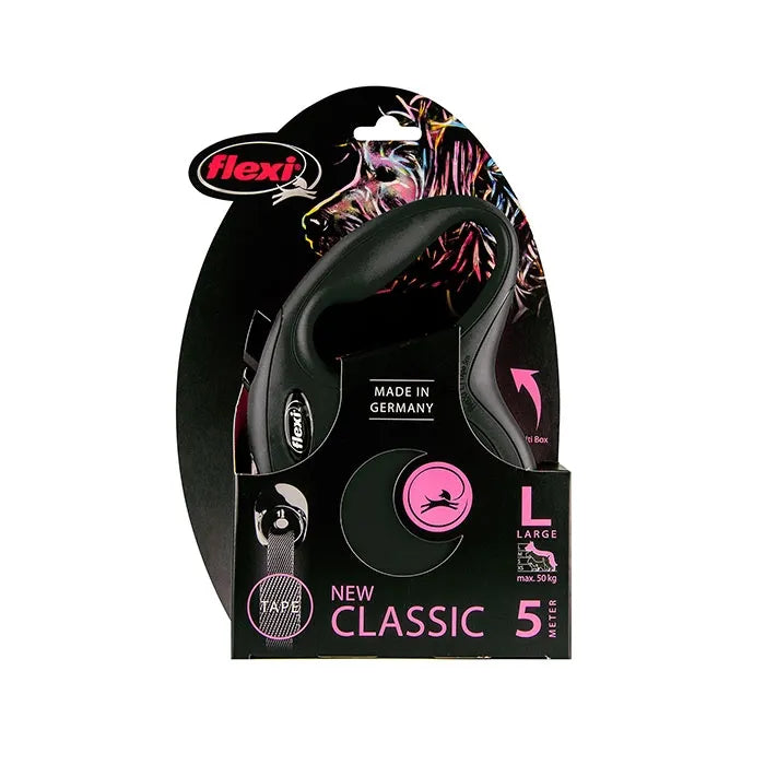 Flexi Classic Tape Retractable Dog Lead Black - 5m