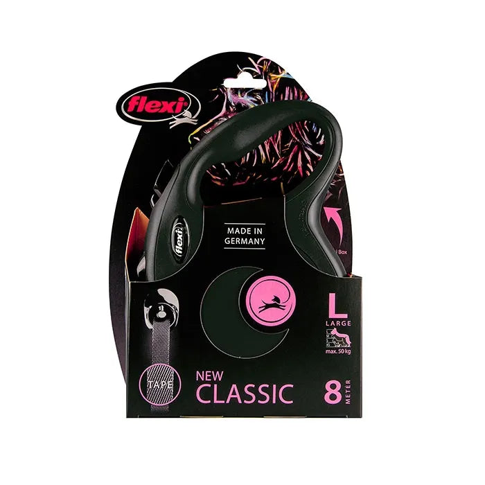 Flexi Classic Retractable Dog Lead Black - 8m