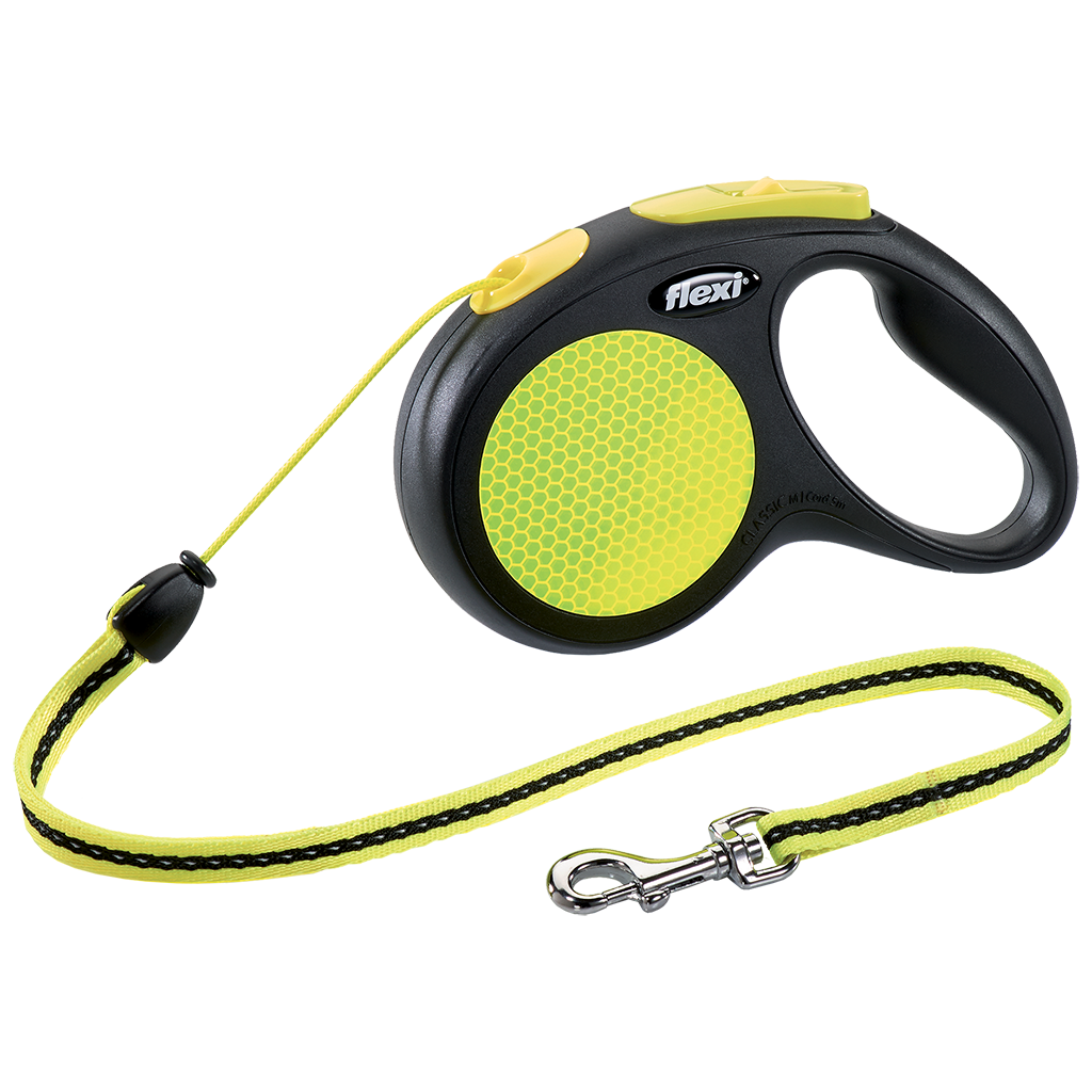 Flexi Neon Cord 5m Medium retractable dog lead black and neon yellow for dogs up to 20kg