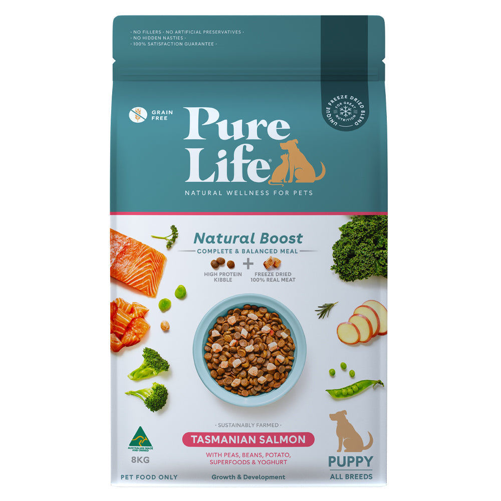 Pure Life Natural Boost Salmon Puppy 8kg front packaging