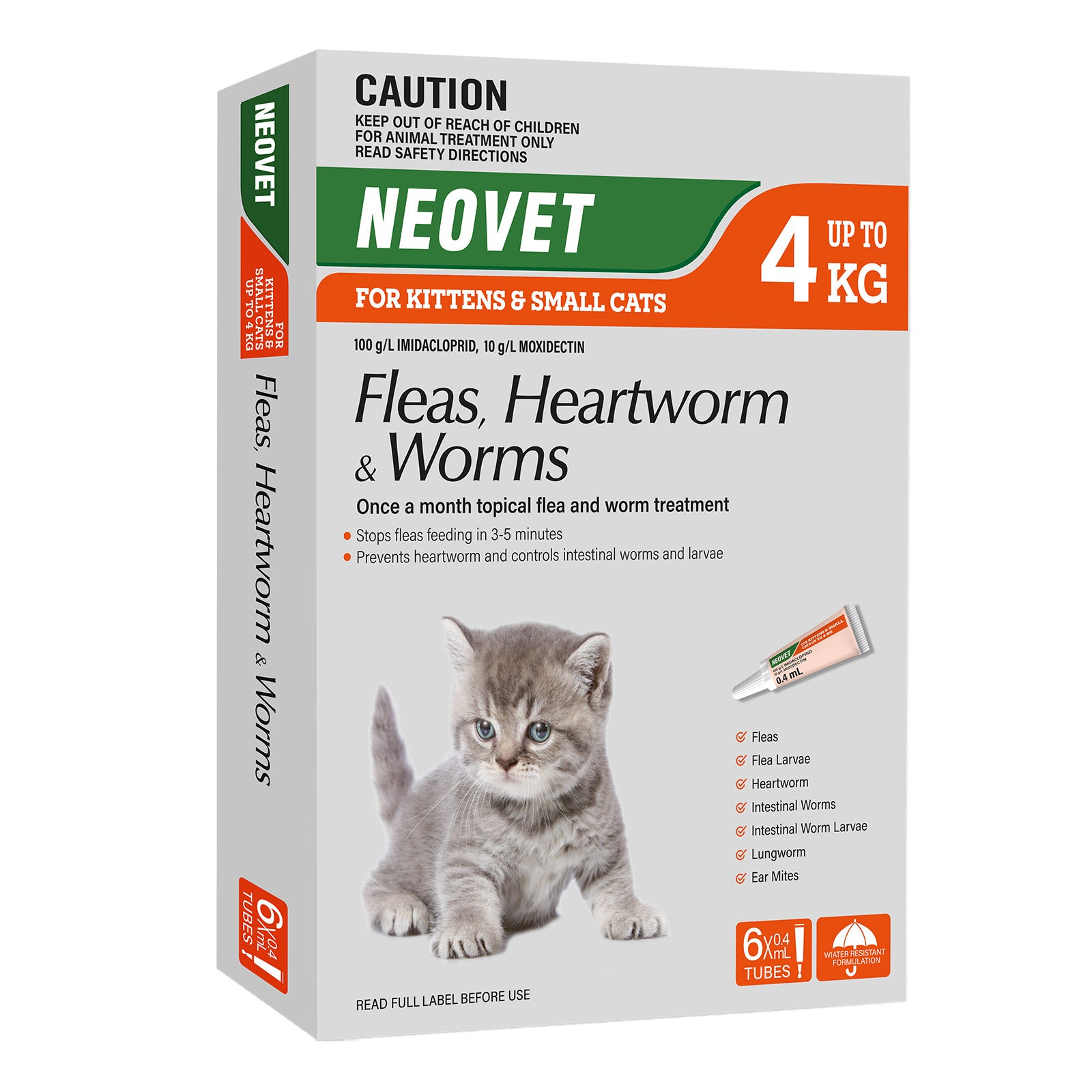 Neovet Flea, Heartworm & Worm Treatment for Kittens & Small Cats Up to 4kg 6 Pack