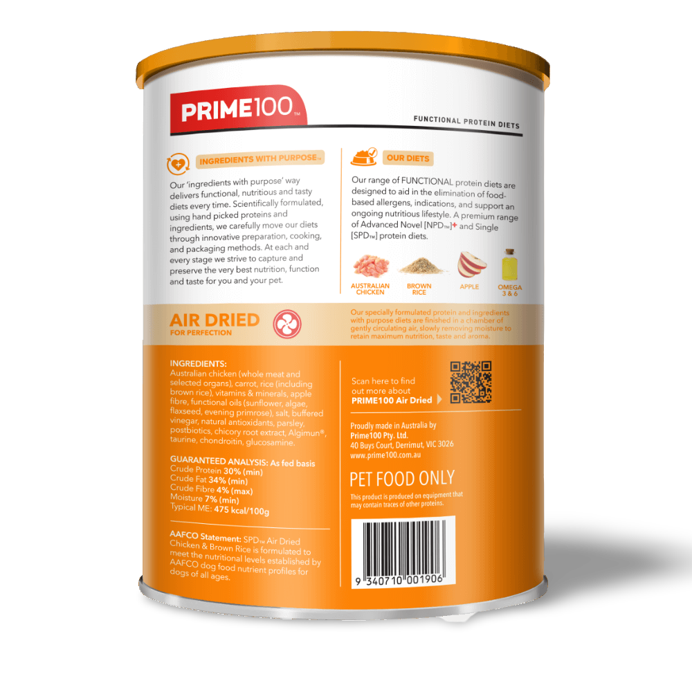 Prime100 SPD Air Dried Chicken & Brown Rice All Ages Dog Food