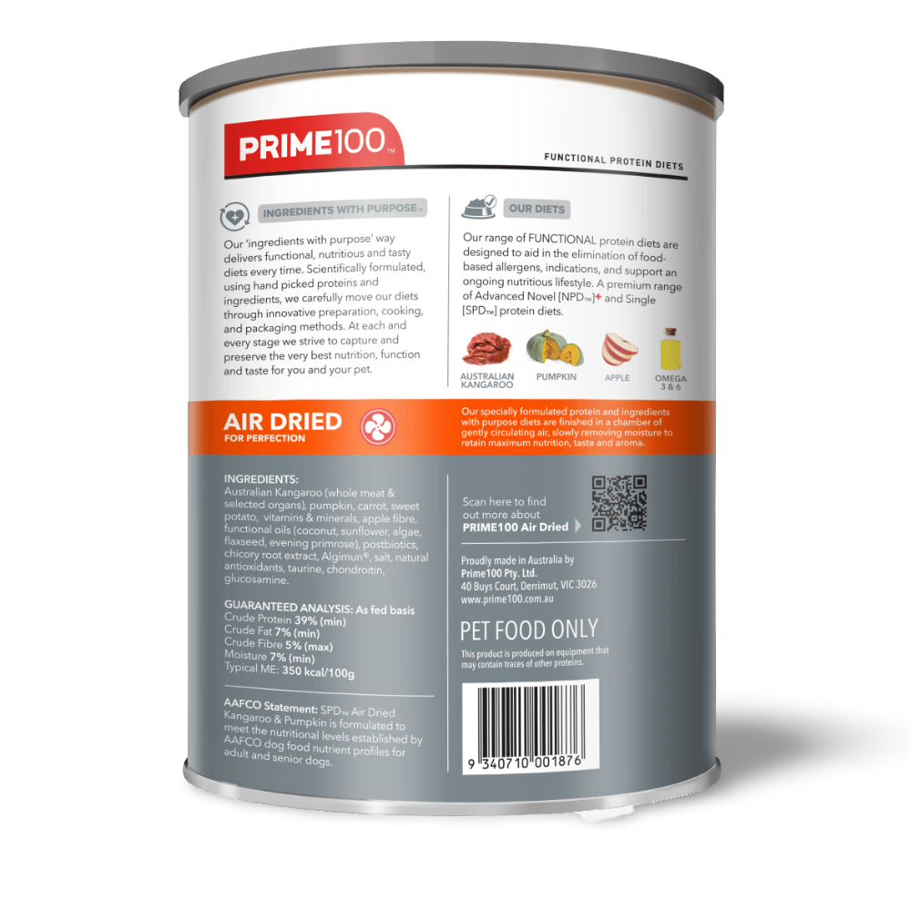 Prime100 SPD Air Dried Kangaroo & Pumpkin Adult & Senior Dog Food