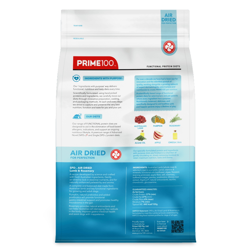 Prime100 SPD Air Dried Lamb & Rosemary All Ages Dog Food
