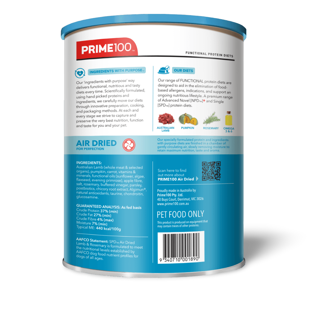 Prime100 SPD Air Dried Lamb & Rosemary All Ages Dog Food