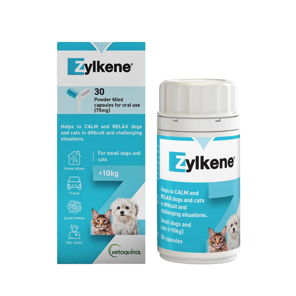 Zylkene 75mg calming supplement for small dogs and cats 30 capsules